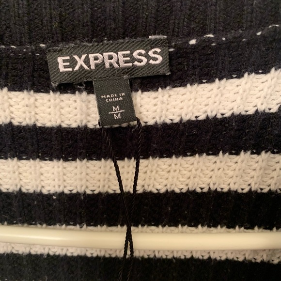 Express Black/White Stripe Open Front Sweater - Picture 3 of 4